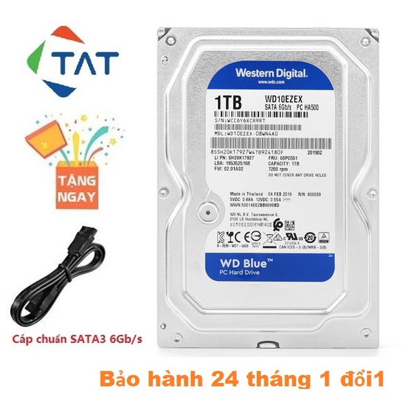 Ổ Cứng HDD WD Blue 1TB 3.5 inch 7200RPM SATA3 6Gb/s Chính Hãng - Bảo hành 24 tháng 1 đổi 1