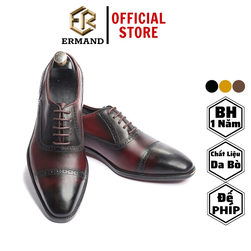 Giày da nam cao cấp ERMAND đế phíp da bò thật bảo hành 1 năm dáng oxford - Mã T191