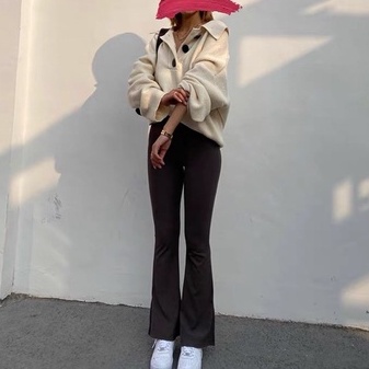Quần loe lưng cao vintage siêu hack dáng chất coton umi hàng xuất dày mịn co giãn bốn chiều