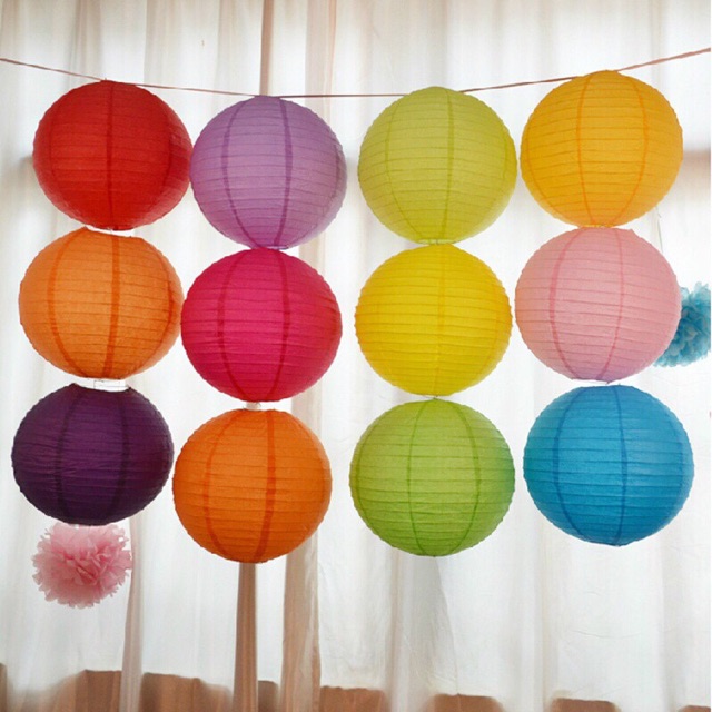 Đèn lồng giấy 25cm- đèn lồng giấy tròn trang trí