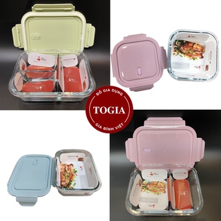 Hộp Cơm Thủy Tinh 1-2-3 Ngăn, Hộp Cơm Văn Phòng Chia Ngăn Đựng Thức Ăn Cao Cấp, Tiện Lợi Quay Được Trong Lò Vi Sóng 1 Lí