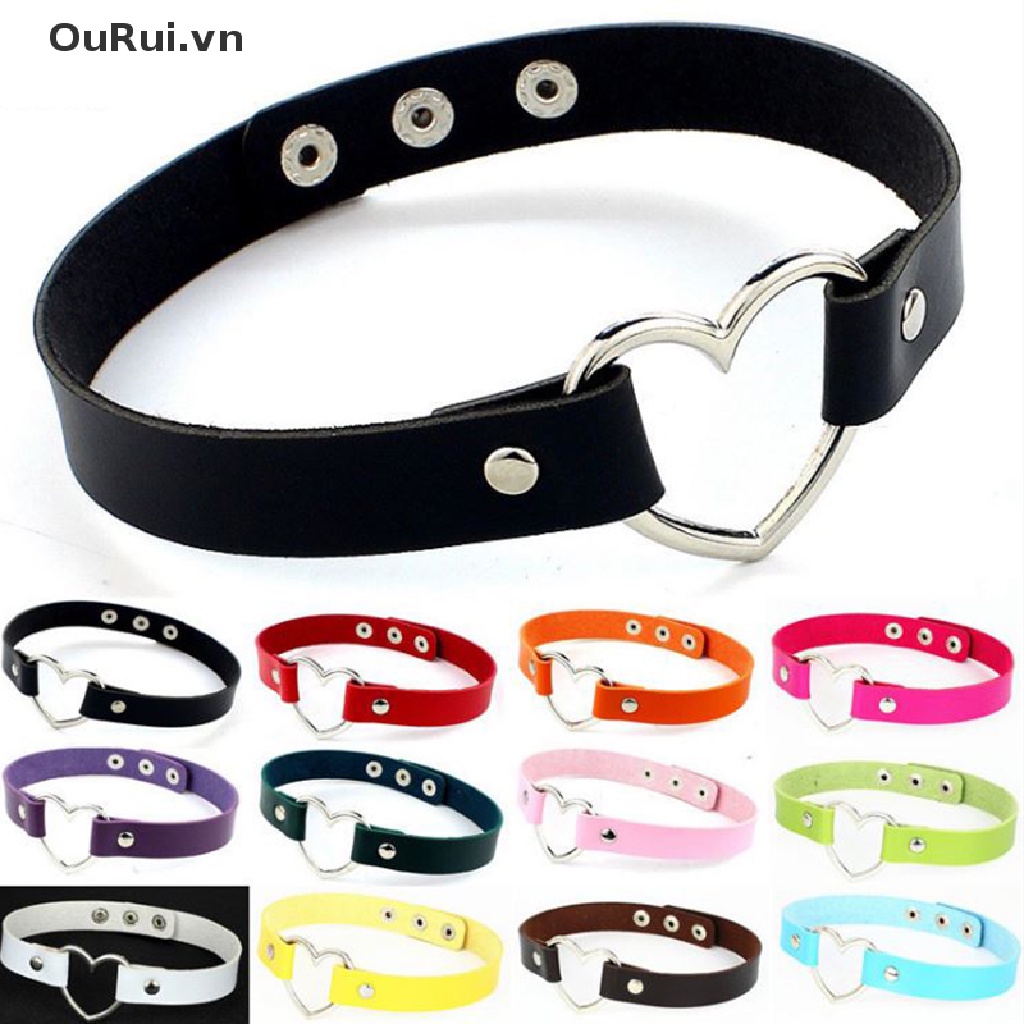 Vòng cổ choker da PU mặt trái tim thời trang cho nữ