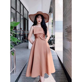 SẴN🔥Váy lụa 2 dây cổ đổ phi, Taftar hàn cao cấp