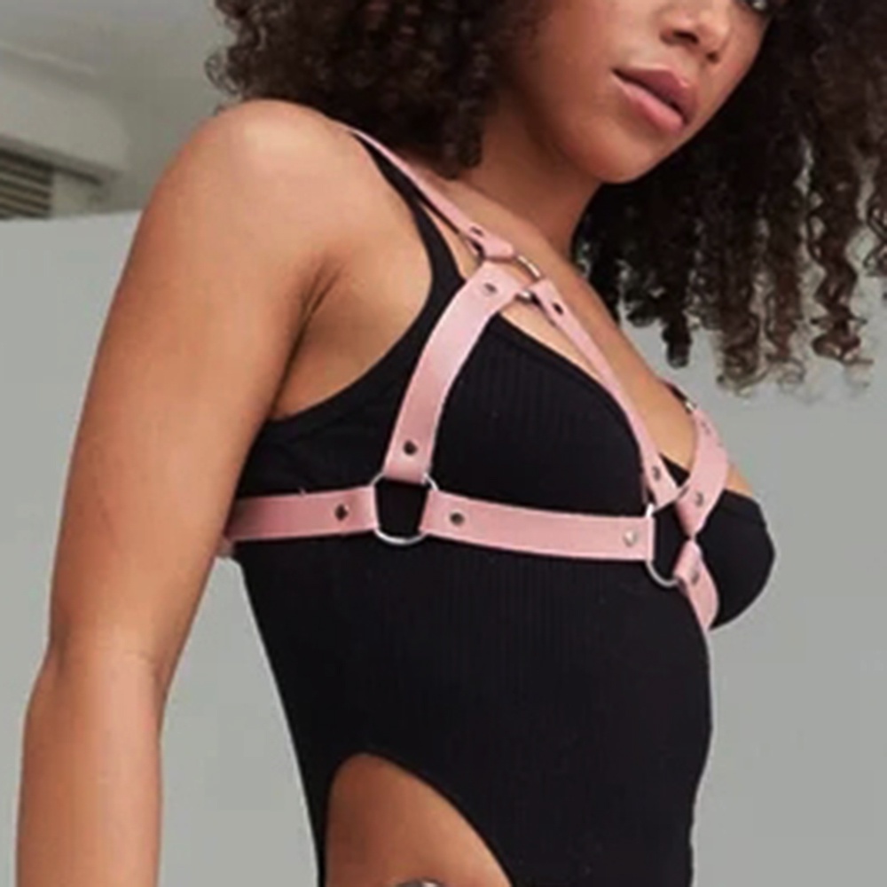 Bộ Áo Ngực Dây Da Khoét Rỗng Màu Hồng Xanh Dương Thời Trang Cho Nữ Lễ Hội Rave