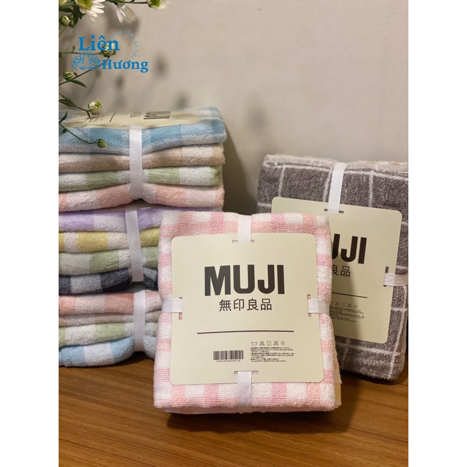 Khăn Mặt Tắm Gội Cotton Dày Thấm Hút Tốt Mujji Xuất Nhật_ Loại 1_ Sét 4 Khăn