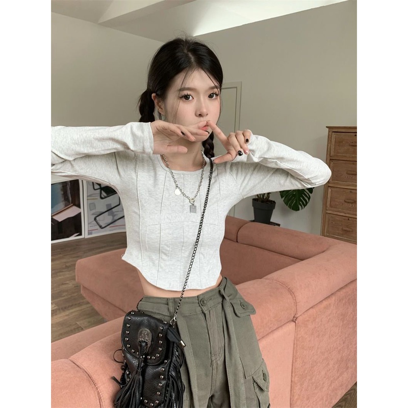 Áo thun croptop tay dài dáng ôm thời trang quyến rũ cho nữ