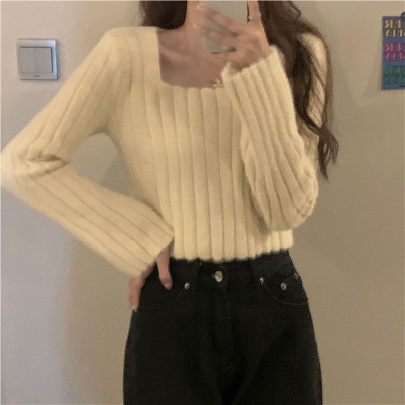 Áo Sweater Dệt Kim Phối Lông Ngắn Phong Cách Pháp Cổ Điển Thời Trang Xuân Thu Hàng Mới