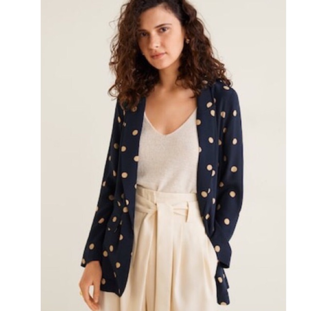 Áo khoác Blazer chấm bi von lụa F21 xuất Mỹ 1 lớp k cúc ( tặng kèm bell như hình) AMGOBET