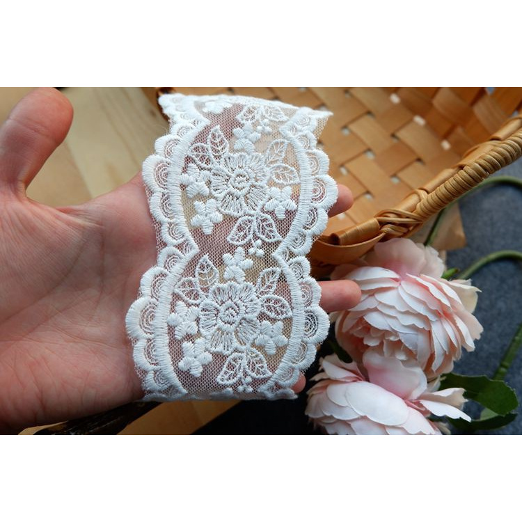 Lưới cotton thêu ren nhiều họa tiết rộng 7-11cm cho trang trí tiệc cưới