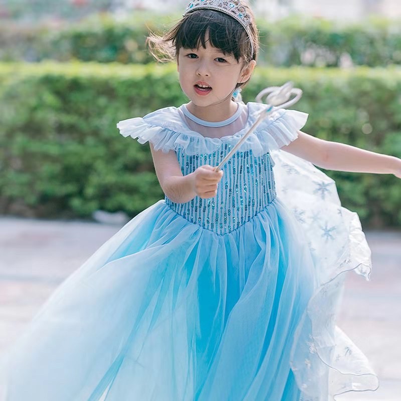 Váy elsa. Đầm hóa trang công chúa frozen 2 màu xanh dương cho bé gái