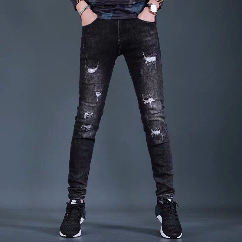 Quần jean nam rách Gấu 194 wass kiểu vải jeans co dãn, dày dặn form slimfit - 512