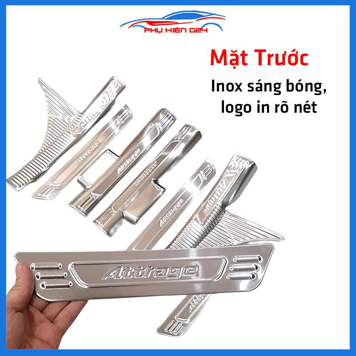 Bộ ốp bậc cửa trong ngoài Attrage 2015-2016-2017-2018-2019-2020-2021-2022-2023 Inox chống trầy trang trí xe