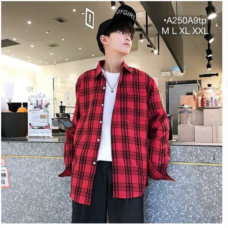 Áo Khoác Nam Nữ Form Rộng Sơ Mi Nam Caro Dài Tay Dáng Rộng Hàn Quốc Lưng In Hình Size M L XL XXL