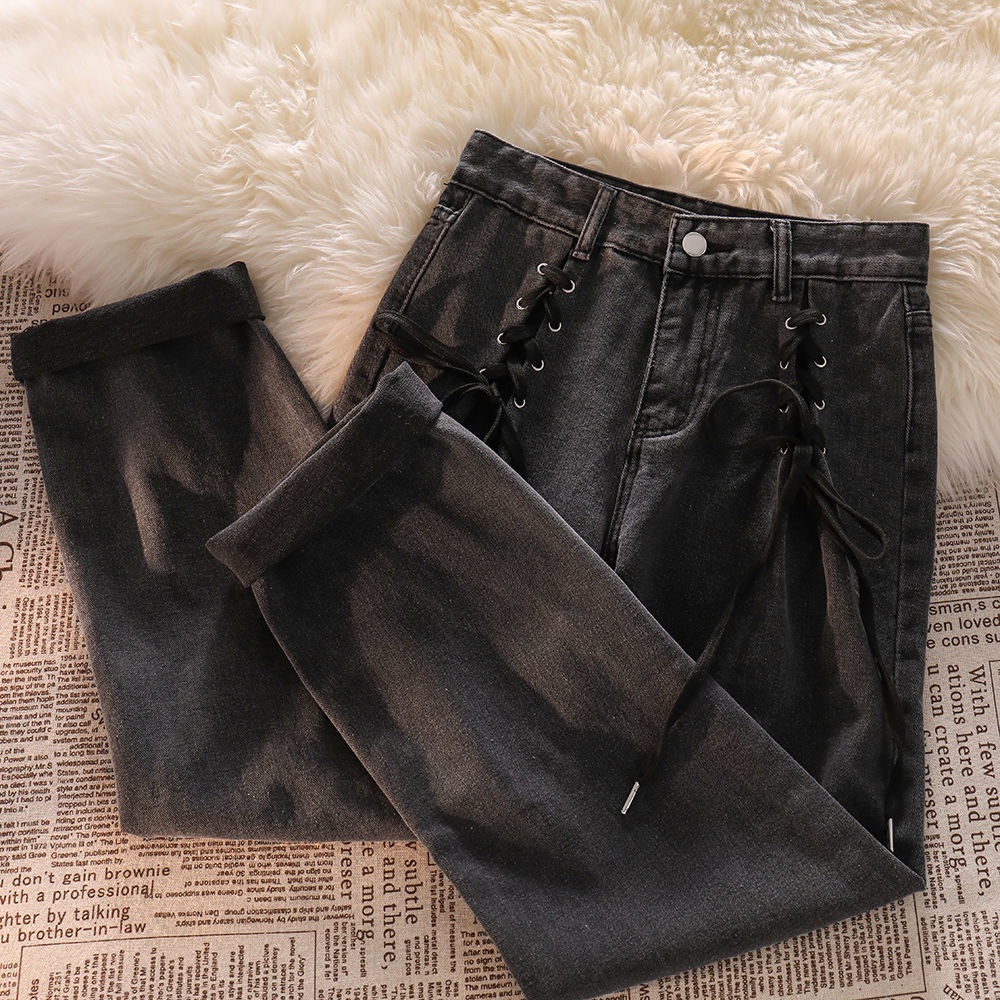 Dark Gray High Waisted Long Jeans Spring Autumn Fashion For Women 2022