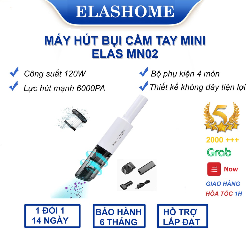 Máy Hút Bụi Mini Cầm Tay Không Dây Có Đèn LED cho Ô Tô, Xe Hơi, Gia Đình Elashome HB02