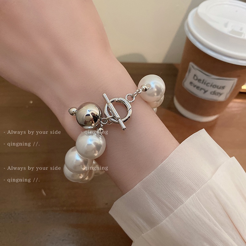 DREJEW Vòng đeo tay đính hạt ngọc trai giả hình chữ T phong cách Pháp cổ điển độc đáo