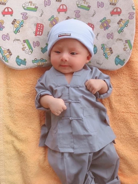 Đồ đi chùa cho bé, thời trang em bé, áo lam đi chùa