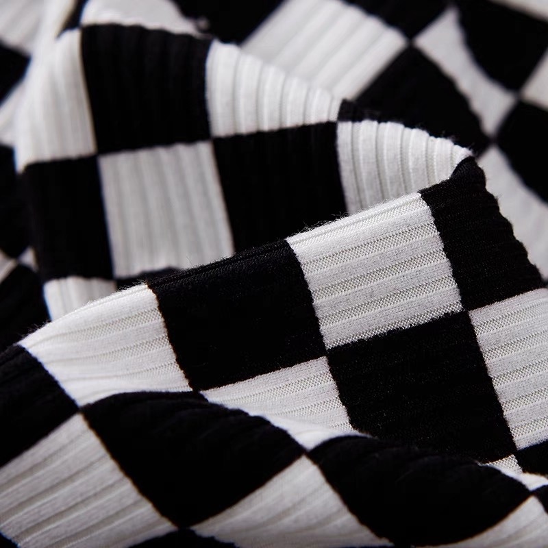 Quần Dài Lưng Cao Ống Rộng Sọc Ca Rô Đen Trắng Thời Trang 2022 Cá Tính Cho Nữ