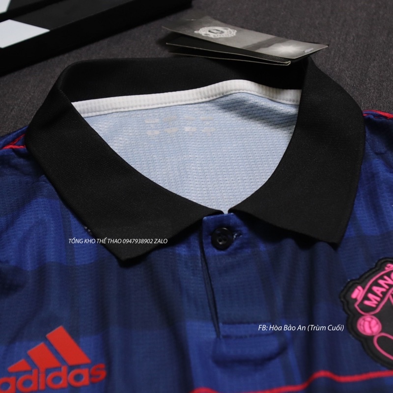 Bộ quần áo đá banh CLB MU TeamView 2023 màu xanh hồng có cổ