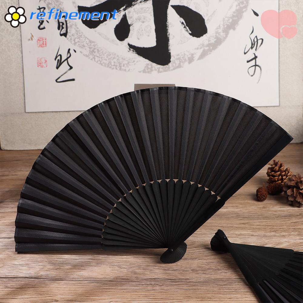 Quạt xếp bằng lụa màu đen kích thước 8.27"(21cm) phong cách Trung Hoa