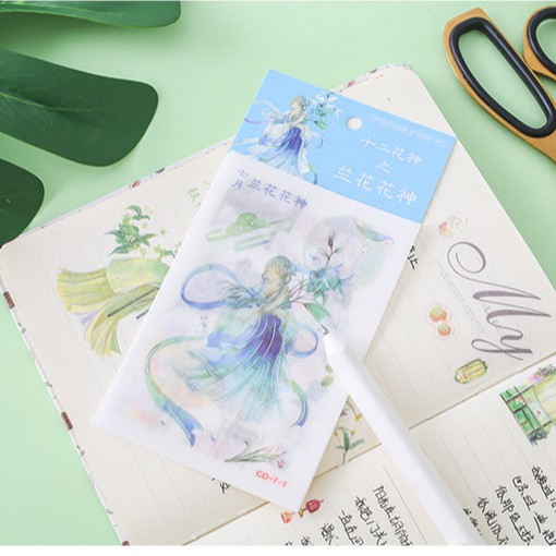 Enjoymore ✨ Set 4 Tấm Washi Sticker Cổ Trang Trung Hoa Xinh Xắn Hình Dán Trang Trí Sổ tay Scrapbook, Bullet journal