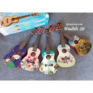 [Tặng kèm phụ kiện] Đàn ukulele gỗ uk26 mặt đàn hình 3D
