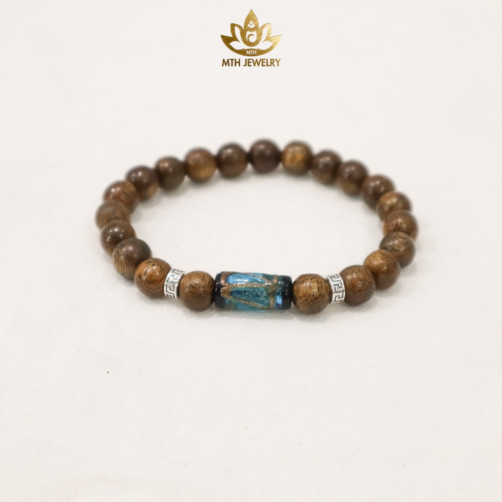 Vòng Tay Trầm, Hạt Tròn Đơn Mix Đá Trúc Ngũ Sắc - MTH JEWELRY