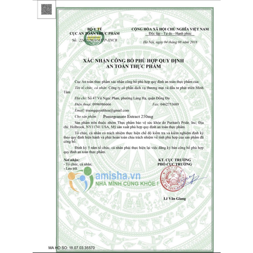 Viên Uống Lựu Chống Nắng Nội Sinh, Trắng Da, Giảm Nám Pomegranate Extract 250mg Puritan's Pride