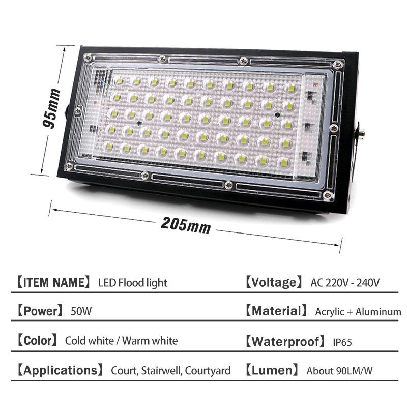 Chống thấm nước và không thấm nước IP65 loạt Đèn LED 50w AC 220v 240v Đèn LED chiếu điểm phản xạ ánh sáng đèn sân vườn ngoài trời