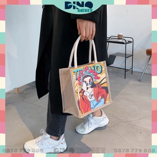 Túi Cói Mini Chanh Sả In Họa Tiết - Vải Bố Canvas Thời Trang