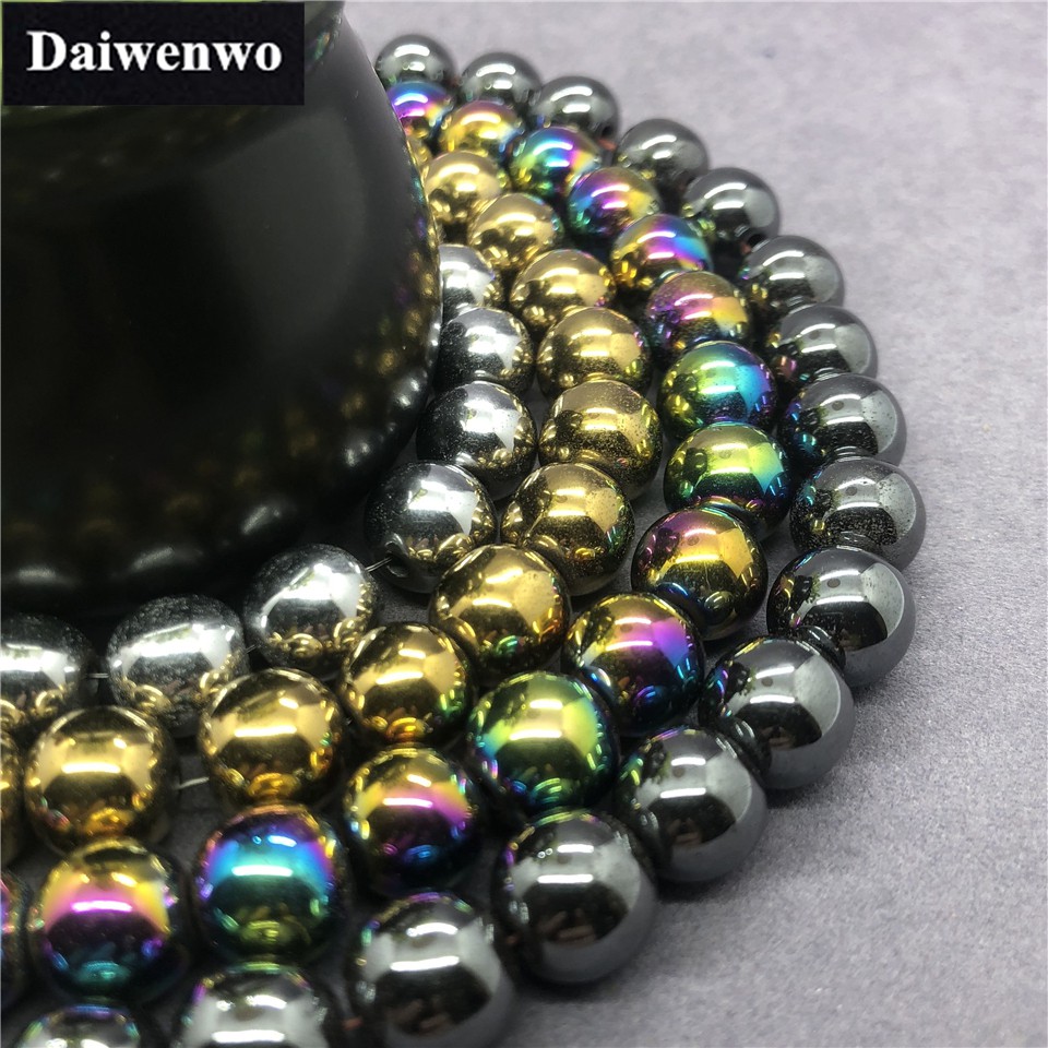 Chuỗi hạt đá hematite kích thước 4-12mm 4 màu làm vòng tay cho nam