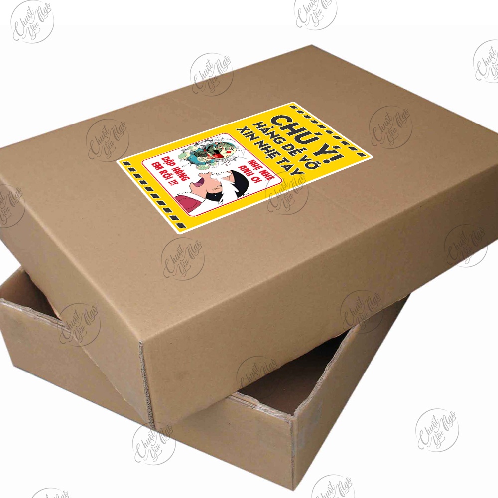 Combo 100 tem dán Chú Ý Hàng Dễ Vỡ Xin Nhẹ Tay nhẹ tai đô rê mon vui nhộn dán hộp hàng vận chuyển