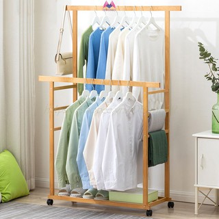 Giá Treo Quần Áo 2 Tầng Bằng Gỗ Đa Năng, Loại Có Bánh Xe