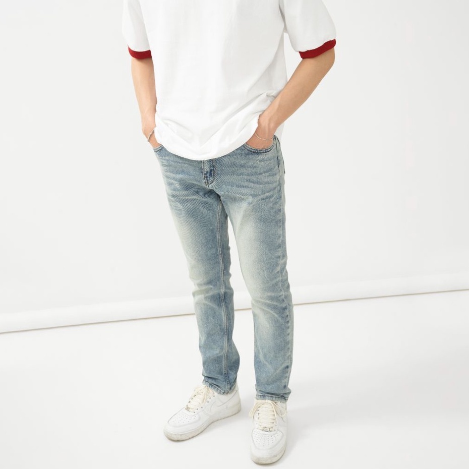 OWL BRAND® BASIC SLIM JEANS - Quần jeans dài ống suông / Xanh
