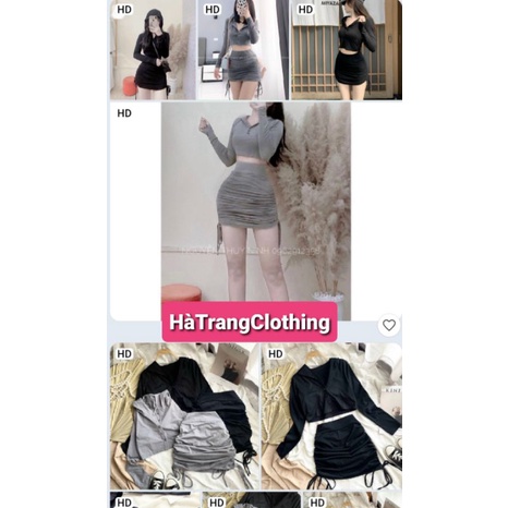 Set Áo Croptop Nón Cài Nút + Chân Váy Rút | BigBuy360 - bigbuy360.vn