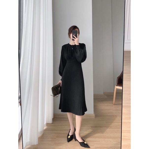 Váy Len Nữ Dáng Dài Xếp Ly Tay Bồng - Cập Nhật Xu Hướng Thời Trang Thu Đông