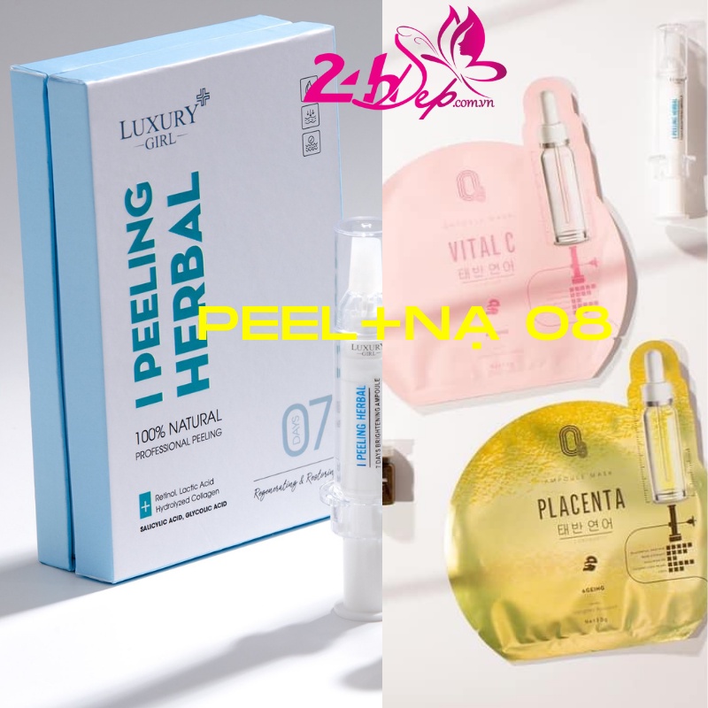(COMBO) Peel Da Vi Tảo Thảo Mộc Luxury Girl Thay Da Sinh Học và 1 Miếng Nạ O8