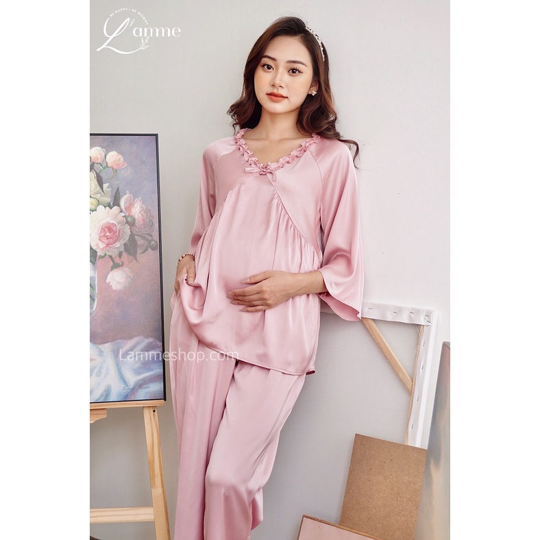 Bộ đồ bầu mặc nhà Claire chất lụa tằm mềm mịn, bầu to mặc thoái mái by LAMME