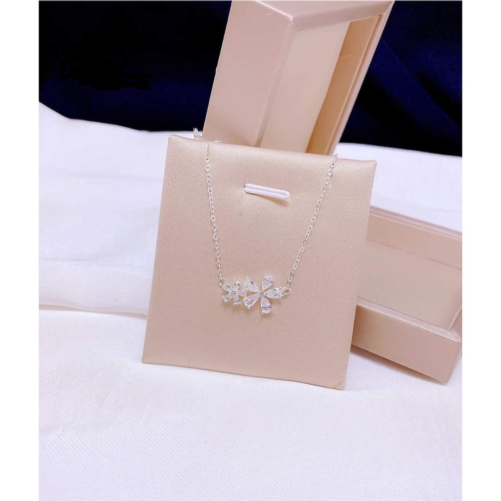 Dây chuyền bạc nữ DaLiA Jewelry vòng cổ 2 bông hoa dễ thương dây chuyền xích đá đẹp không gỉ bạc thật 925
