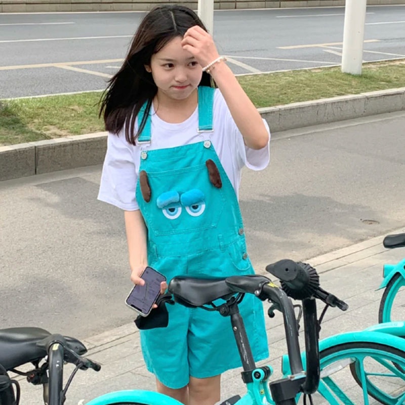 Quencen y&gt;m 21 Quần Yếm Ngắn Màu Trơn Phong Cách Học Sinh Thời Trang Mùa Hè Cho Nữ