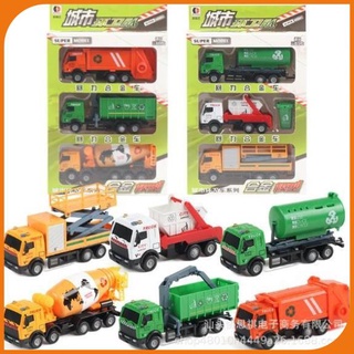 Hộp 6 xe ô tô môi trường, xe chở rác, xe chở nước, mô hình đồ chơi ô tô cho bé sáng tạo