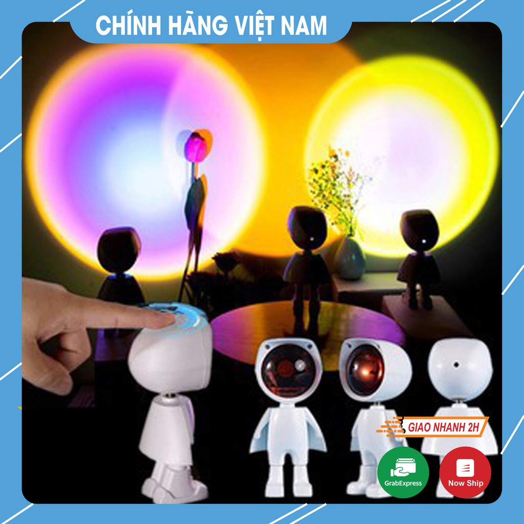 Đèn LED USB chiếu cầu vồng hoàng hôn thiết kế robot có pin dự trữ