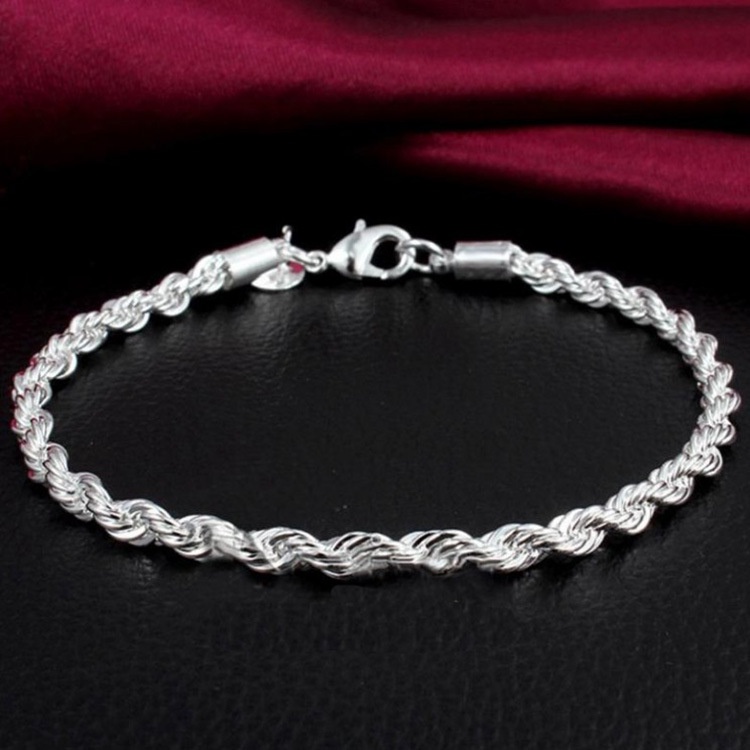 Vòng đeo tay nam nữ BROO dạng xoắn màu bạc Âu Mỹ đẹp, lắc tay unisex hiphop bản 4mm titan ko gỉ