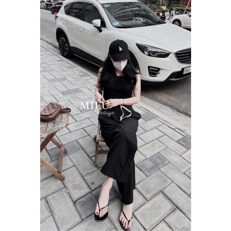 Quần ống rộng phối dây rút cạp cao siêu hack dáng