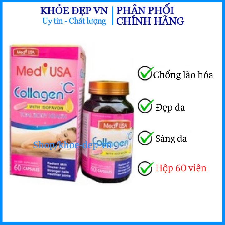 MediUSA Super Collagen +C - Viên uống đẹp da, giúp làm trắng da, chỗng lão hóa - Hộp 60 viên
