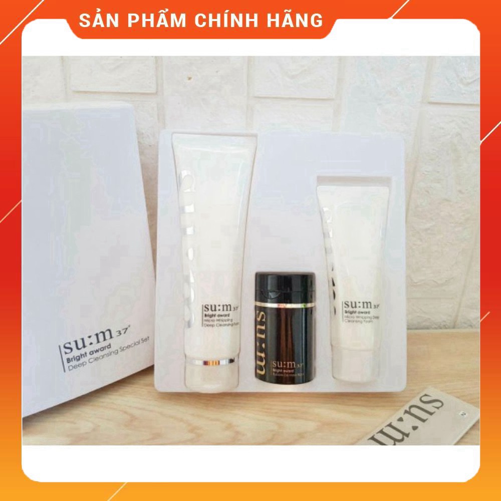 Sét sữa rửa mặt làm trắng da mờ sạm nám Sum trắng - Bright award micro Whipping Deep cleansing Sum37 gồm 3 sản phẩm.