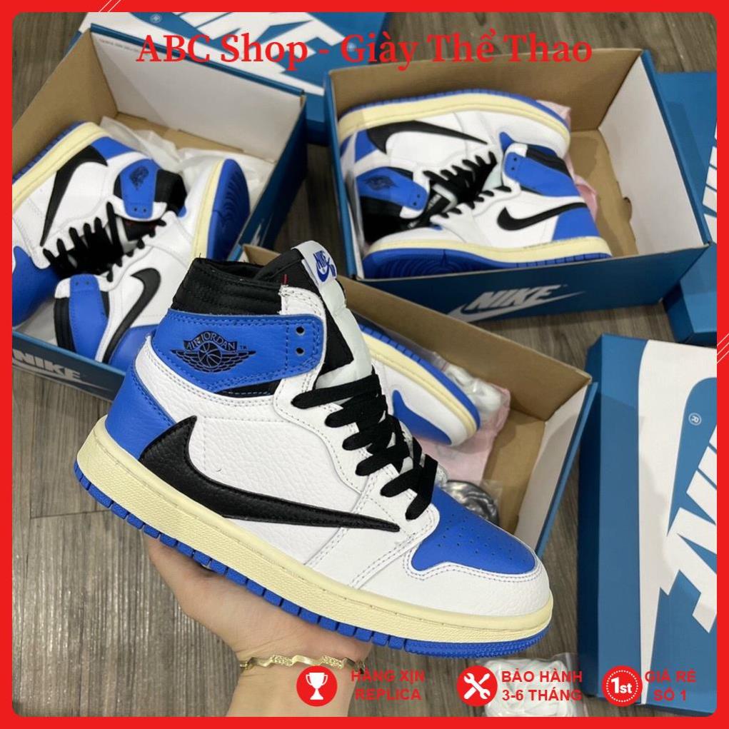 [FreeShip+ Hàng Xịn] Giày Jordan xanh trắng cao cổ, Giầy JD1 xanh trắng móc đen thấp Full box