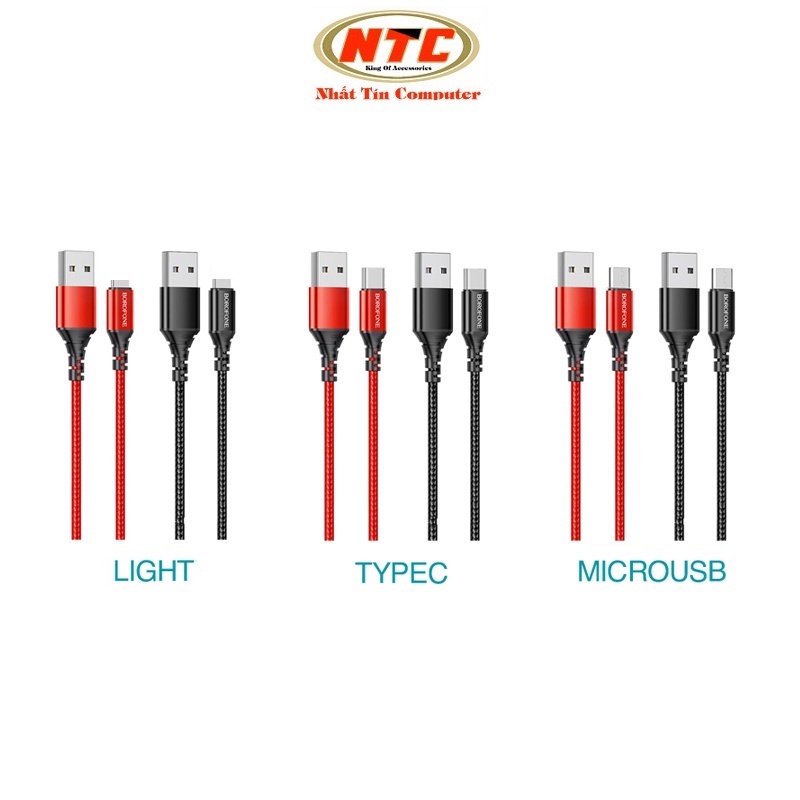 Cáp sạc nhanh BOROFONE BX54 tuỳ chọn 3 cổng sạc typeC / LN / microUSB - bọc dù chống gập chống đứt (Màu ngẫu nhiên)