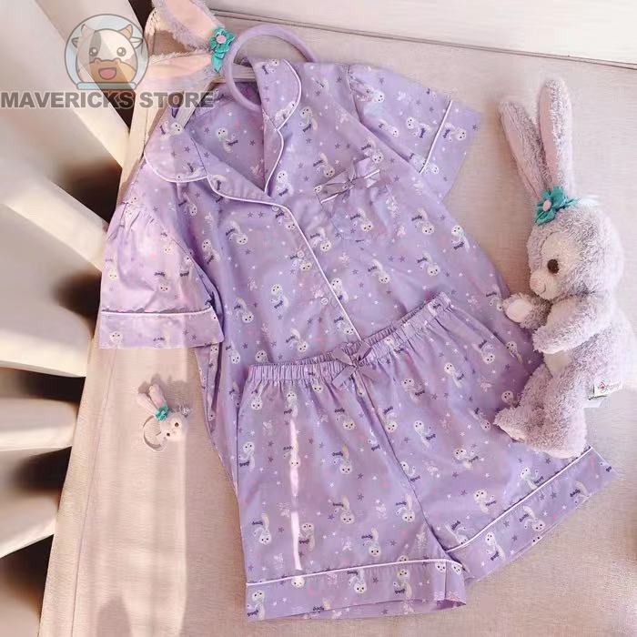 Bộ Đồ Ngủ Pijama In Hình Thỏ Màu Tím Phong Cách Hàn Quốc Cho Nữ