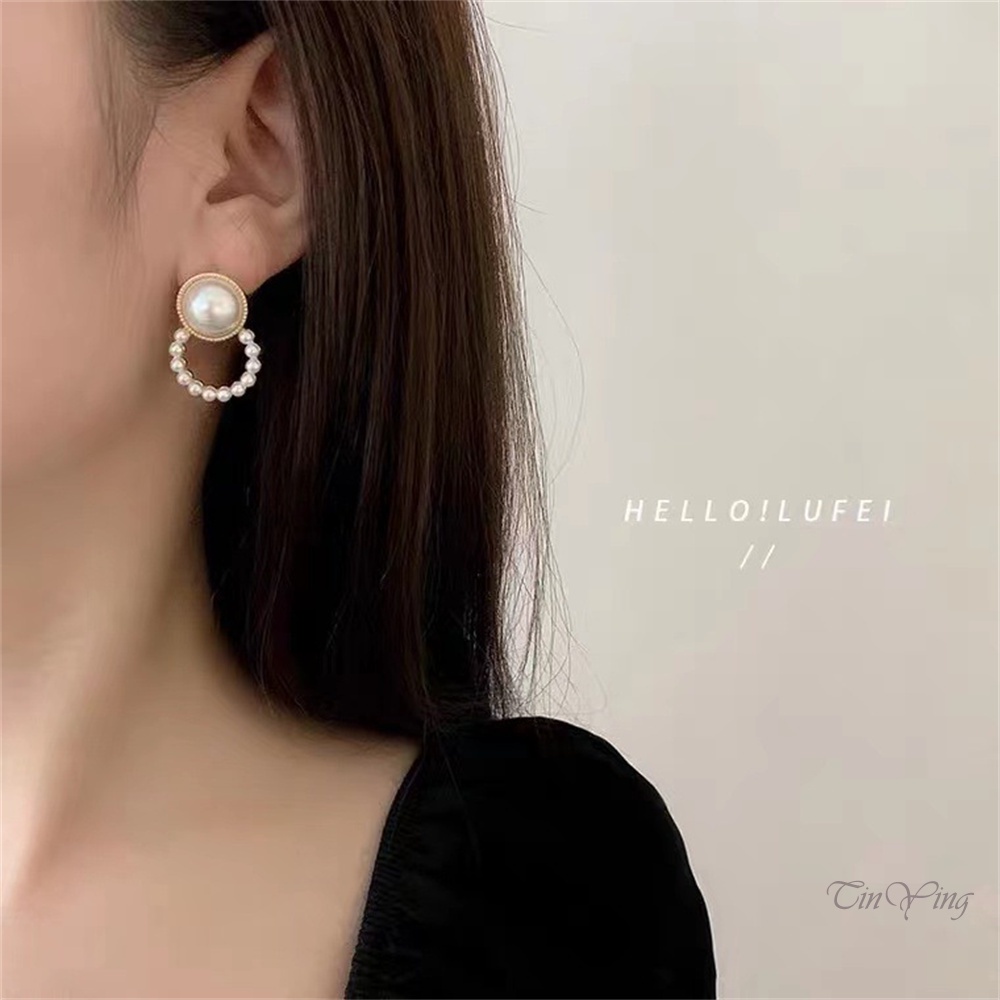 Đôi bông tai ngọc trai GETNOIVAS hình tròn bằng hợp kim thời trang đơn giản cho nữ